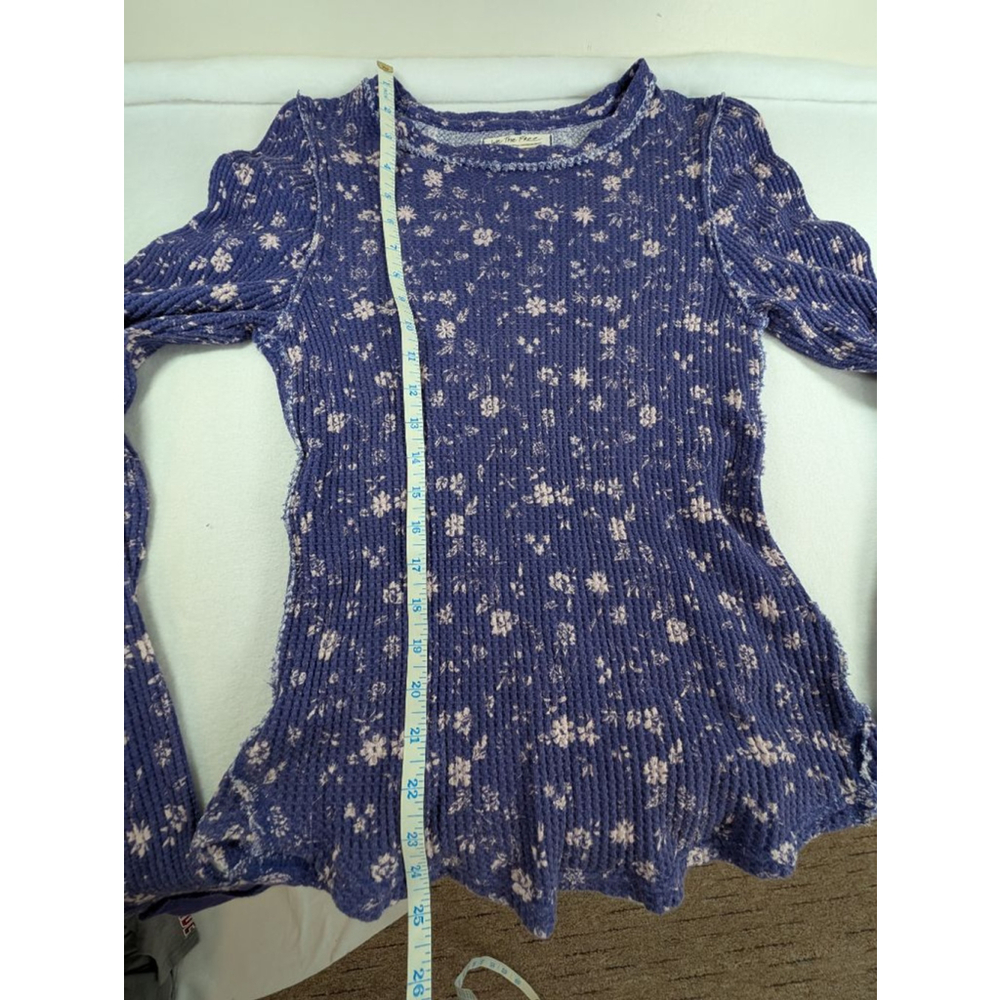 Women's Free People Blue Floral Long Sleeve Tee L - Picture 9 of 9